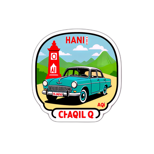 Xe cổ bên cột mốc hướng về Hà Nội