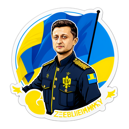 Наклейка з Володимиром Зеленським у героїчній позі