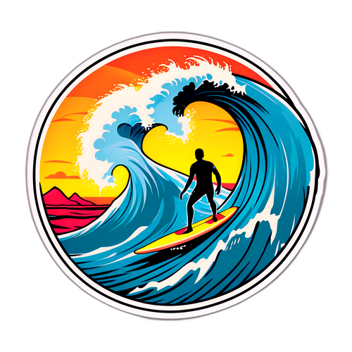 Autocollant Diego Moreira sur une vague stylisée avec une citation inspirante sur le surf