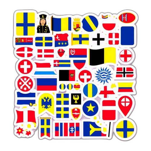 Kosovo–Svédország matricák: zászlók és tipikus kulturális elemek szórakoztató stílusban