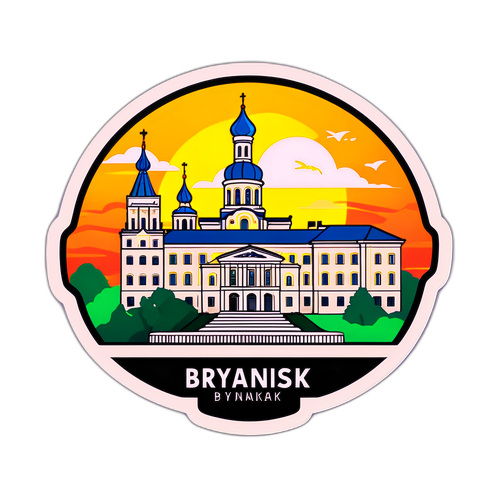 Візуальна концепція Брянська з історичними пам'ятками на яскравому фоні