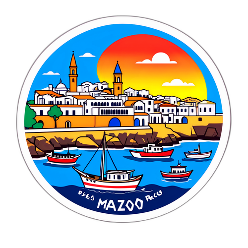 Kleurrijke sticker met de skyline van Pafos