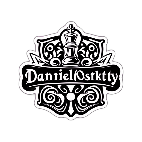 מדבקה שמציגה את שם דניאל נaroditsky בעיצוב אומנתי עם סמלים של שחמט