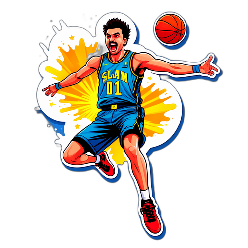 Action-tema klistermärke av Ercan Osmani som gör en slam dunk