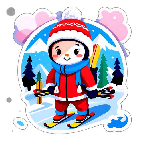 Милий персонаж на лижах у зимовому пейзажі