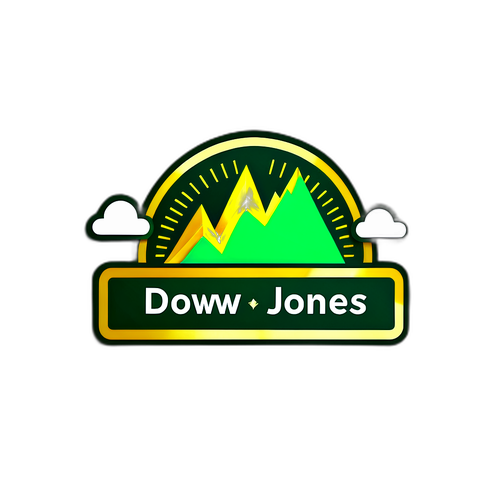 Stiker Minimalis Graf Dow Jones dengan Tema Emas dan Hijau