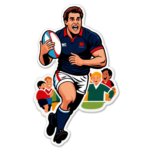 Playful Rugby Action Sticker