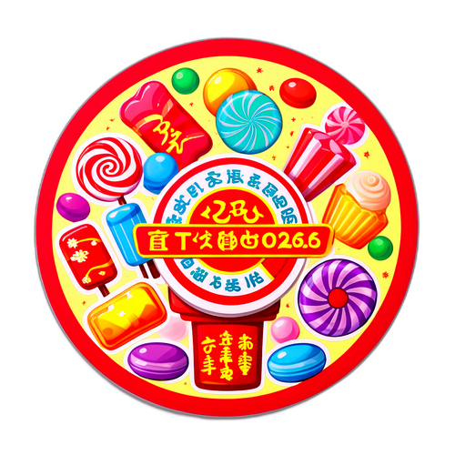 Sticker Tết 2026 với hình ảnh kẹo truyền thống và lời chúc tươi vui