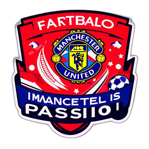 Стикер с изображением стадиона Манчестер Юнайтед и Эвертона с текстом «Футбол — это страсть!»