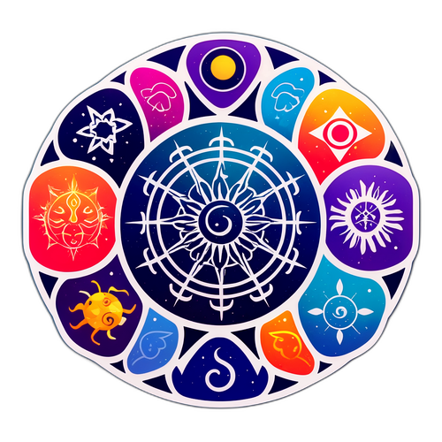Наклейка с абстрактным дизайном, представляющим семь знаков зодиака