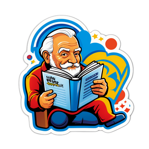 Autocolant cu Ion Vasile Banu citind o carte