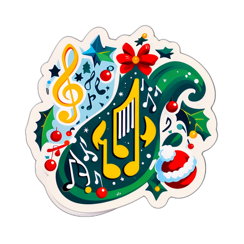 Masayang Sticker na may Musikal na Nota at Dekorasyong Pasko