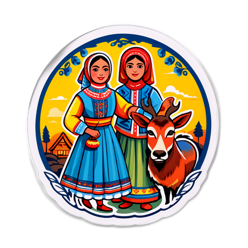 Ilustrace znázorňující tradici Adamova s folklorními prvky