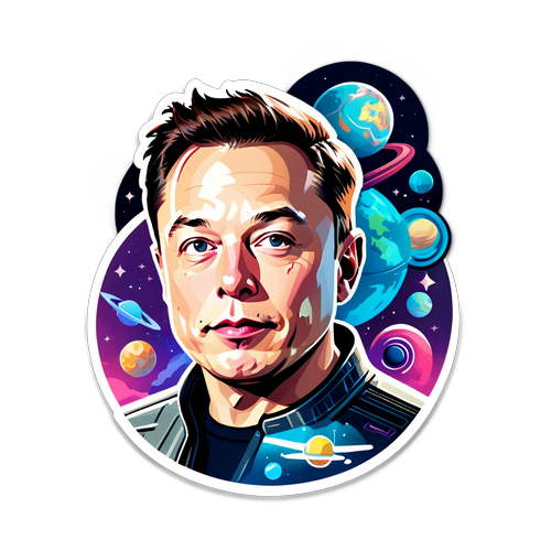 Teknologisesti inspiroitunut tarra Elon Muskista avaruuselementteineen