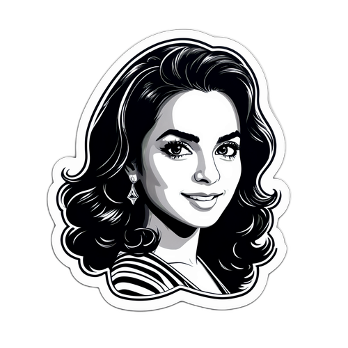 Наклейка с черно-белым изображением Тины Канделаки на ярком фоне