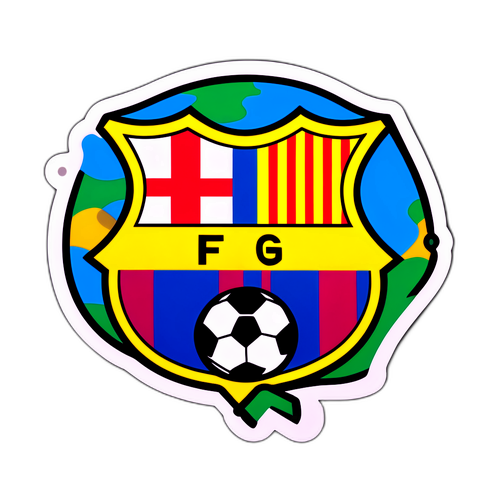 Sticker cu mingea de fotbal și cheia orașului Barcelona