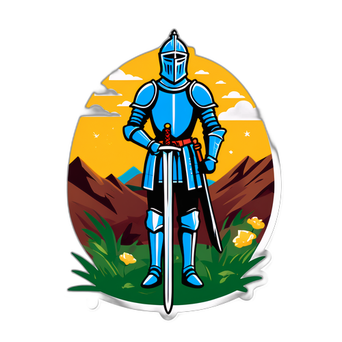 Un cavaler cu o sabie admirând natura