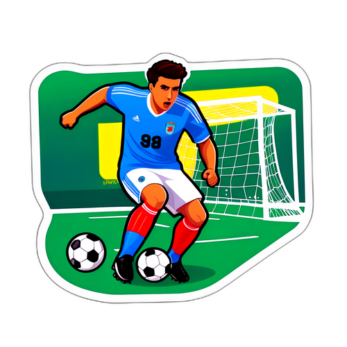 Sticker de acción de un jugador de fútbol durante un tiro a gol