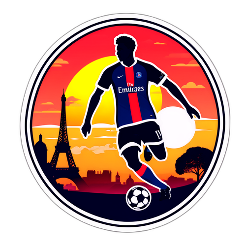 Pejzaż Paryża z zawodnikiem PSG i wschodem słońca
