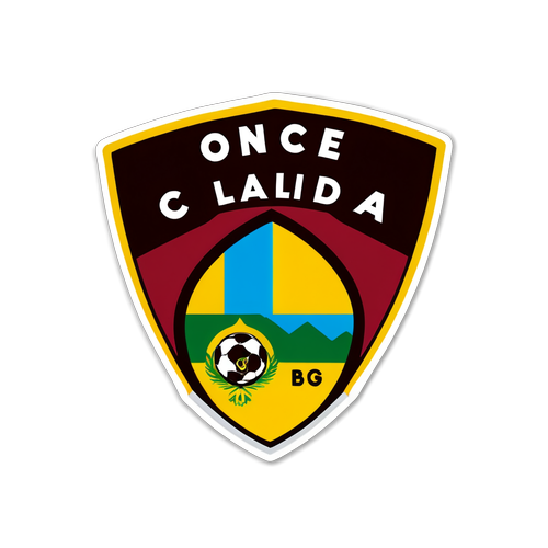 Sticker representando un rincón de la ciudad de Tolima con el logo de Once Caldas