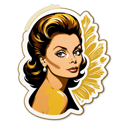 Elegante Sticker mit Sophia Loren: Der Zauber von Oscar-Glamour in Gold und Schwarz!