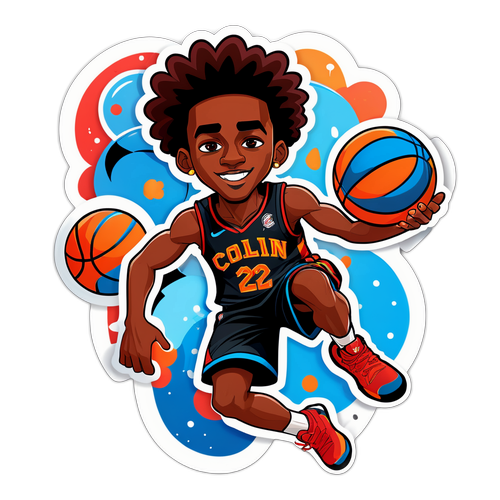 Playful Character Sticker of Collin Sexton with Basketballs