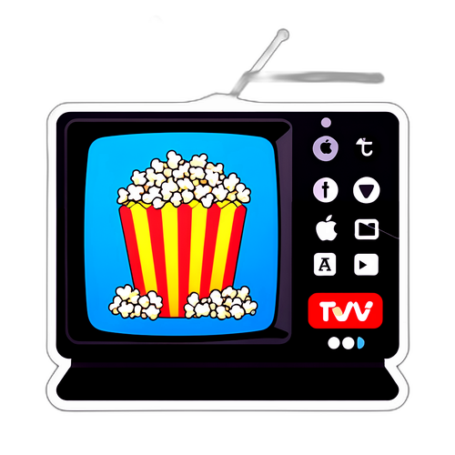 Sticker Divertido de Televisión con Palomitas