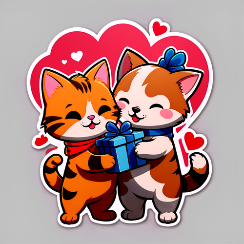 Sticker Romantis Kucing dan Anjing