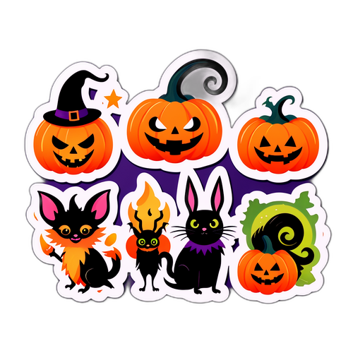 Дизайн на Хеллоуїн із казковими істотами, гарбузами та мотівами Хеллоуїна