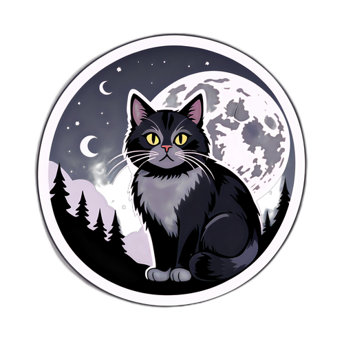 Sticker in Tim Burton-stijl met kat en maan