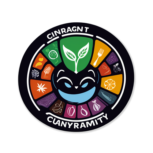 Sticker Divertido com Elementos de Comida e Sustentabilidade