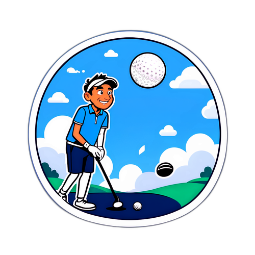 Autocollant de Matthieu Pavon jouant au golf avec des éléments humoristiques
