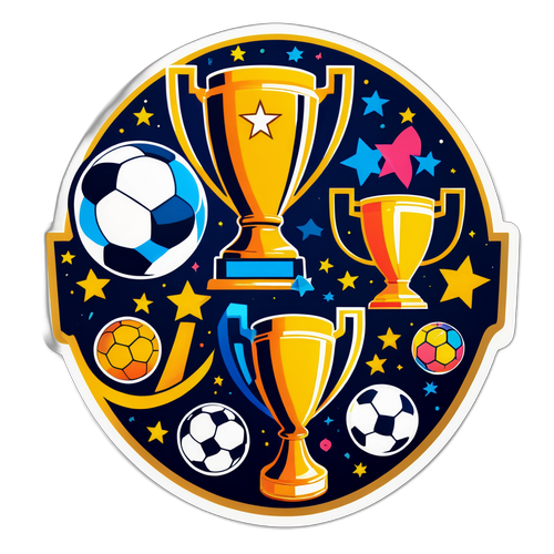 Fargerik klistremerke med mål, trofeer og ligatitler