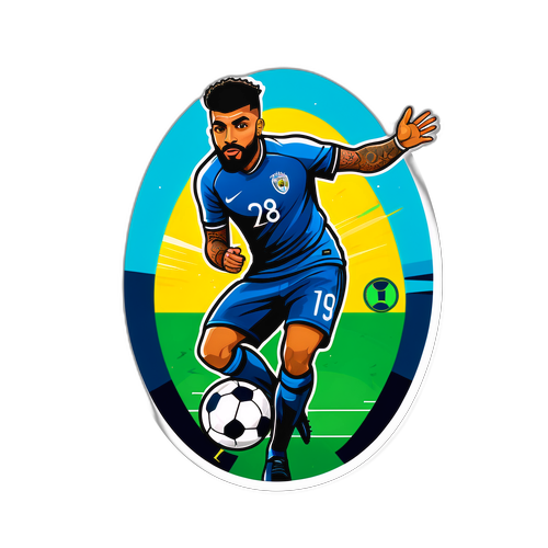 Retrato estilizado de Gabriel Barbosa com elementos de futebol