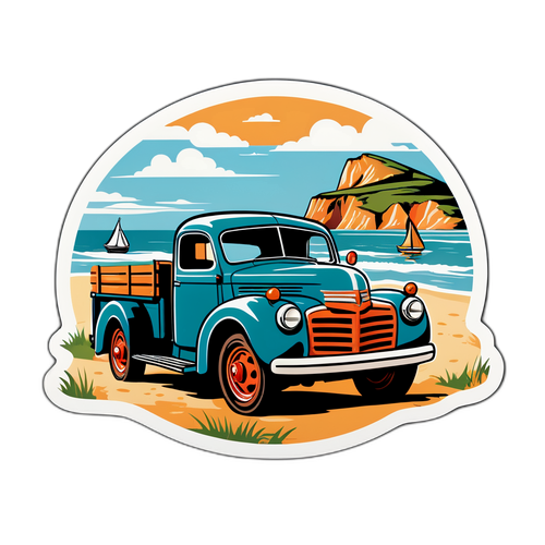 Nostalgisch ontwerp van de Normandische kust met een vintage vrachtwagen