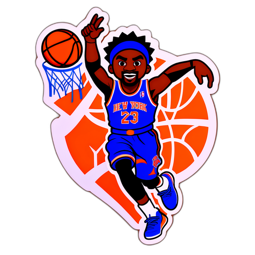Isang Sikat na Pagsasakatawan ng Mascot ng New York Knicks na Gumagawa ng Slam Dunk