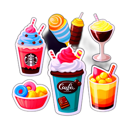カフェの雰囲気を味わえる美味しい飲み物とスイーツのステッカー