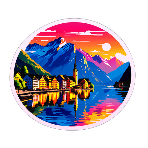 Sticker von Hallstatt bei Sonnenuntergang
