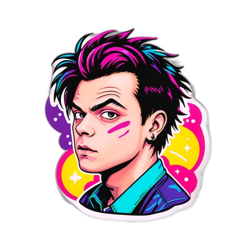 Sticker cu grafică colorată de la un concert Yungblud