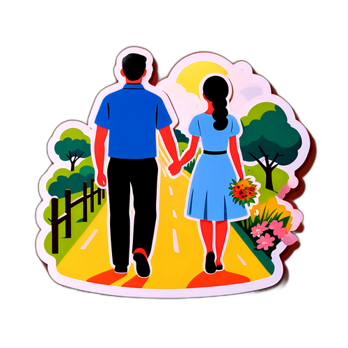 伴侣携手走在乡间小路上