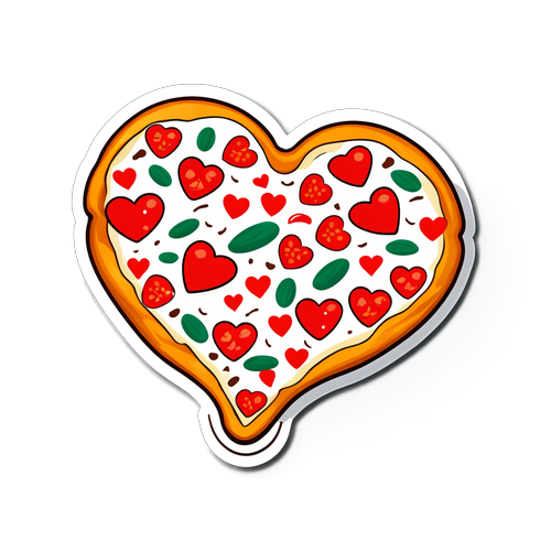 Sticker van alle soorten pizza's met de tekst 'Pizza is Mijn Liefde'