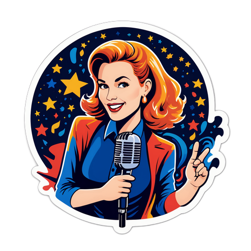 Sticker met Lynn van den Broeck met microfoon
