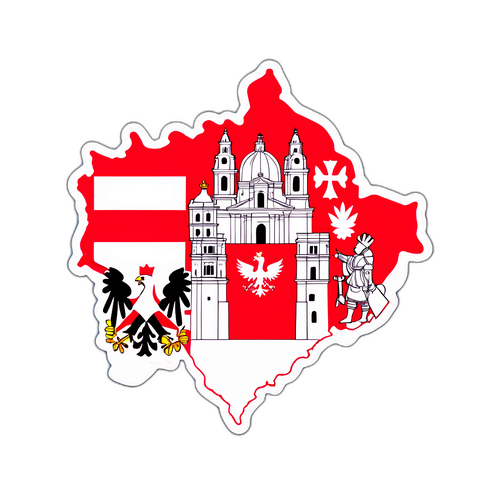 Rekaan Minimalis Siluet Malta dan Poland dengan Simbol Kebudayaan