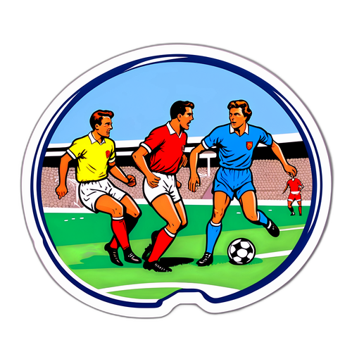 מדבקה בסגנון רטרו של משחק כדורגל קלאסי בין קבוצות Legendary
