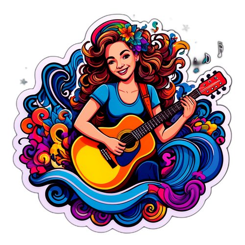 Adesivo vibrante di Joan Thiele con chitarra