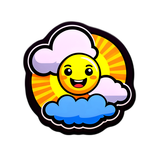 Sticker cu un personaj de desen animat care ilustrează vremea de mâine, cu soare și nori