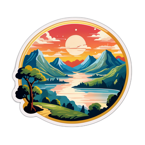 自然の美しい風景を描いたステッカー
