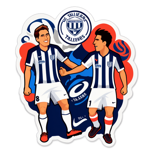 Diseño dinámico de un sticker celebrando el encuentro entre Talleres y Unión