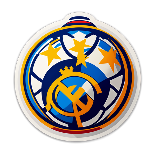 Sticker que muestra una pelota de fútbol con los logotipos de Real Madrid y Atlético Madrid