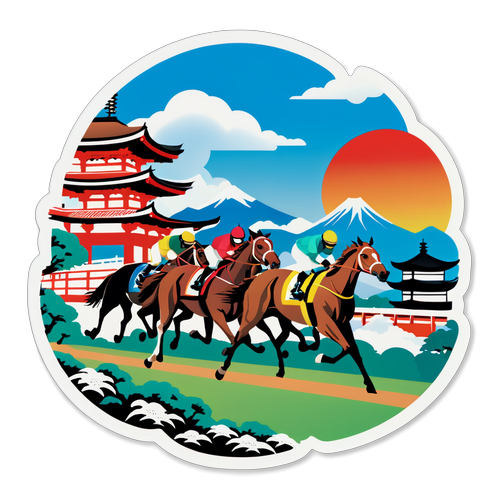 京都記念をテーマにした競走馬が駆け抜けるデザイン